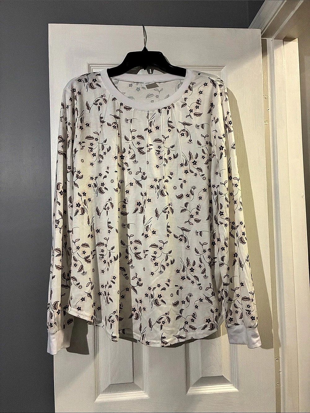 XIEERDUO Floral Long Sleeve Tunic White & Blue XL